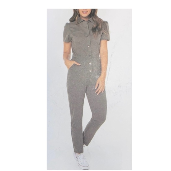 Celebrity Pink Denim Puff Sleeve Jumpsuit - Picture 3 of 9